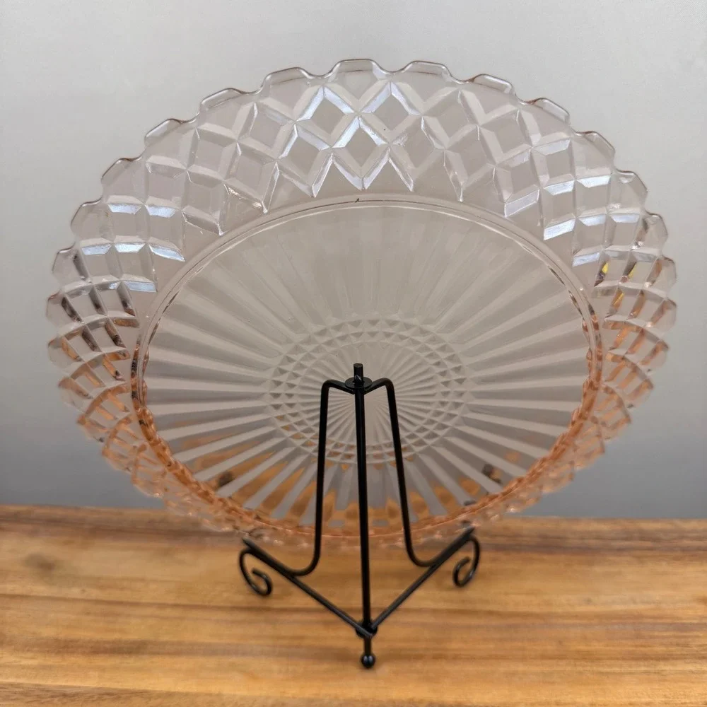 Anchor Hocking Waterford Pink Depression Glass Dinner Plate Waffle 9.25in